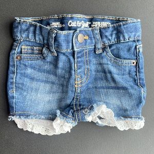 Cat & Jack Jean Shorts with floral lace trim size 12 months